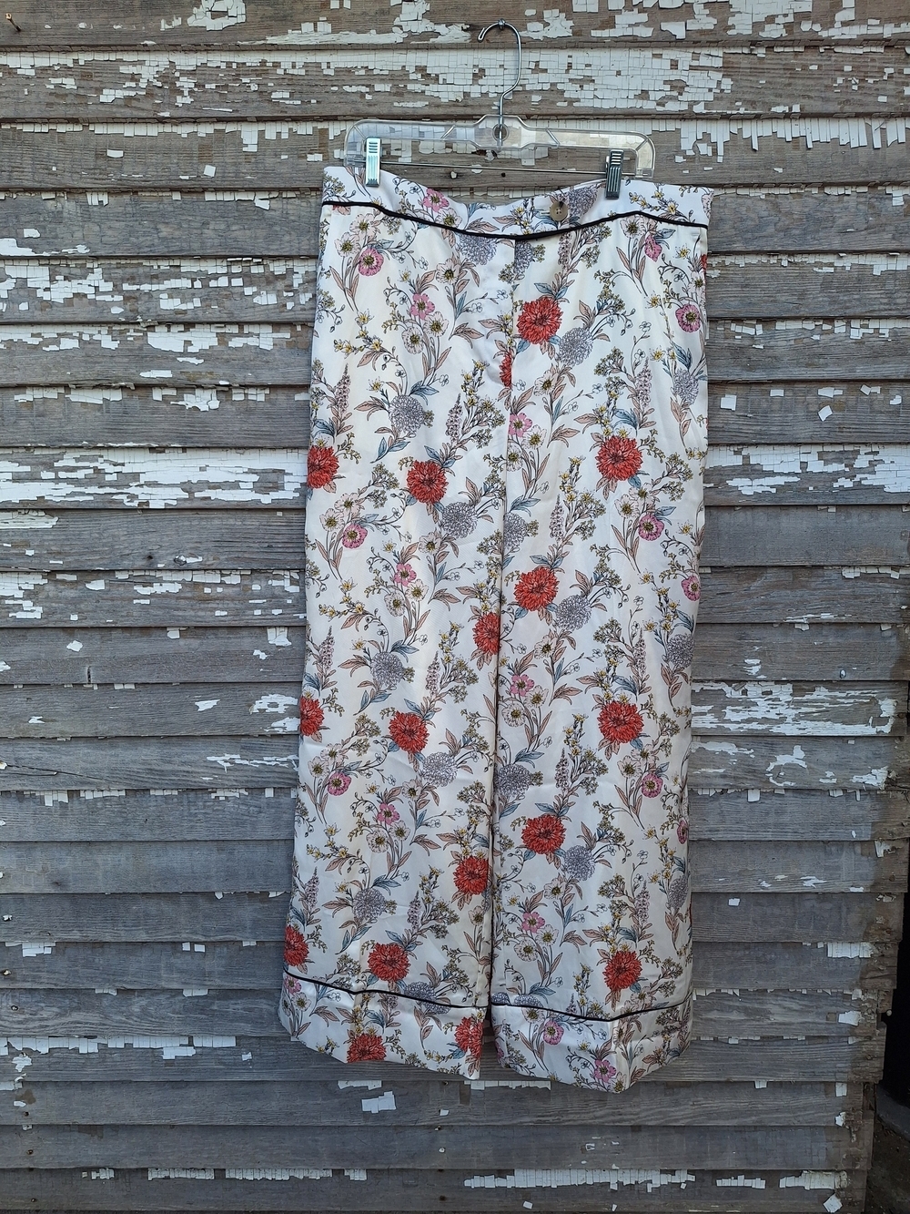 Ann Taylor Floral Wide-Leg Trousers - Cream with Red & Pink Flowers Size 14 NWT